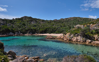 Cala Brigantina beach, little cove in Caprera island, Sardinia