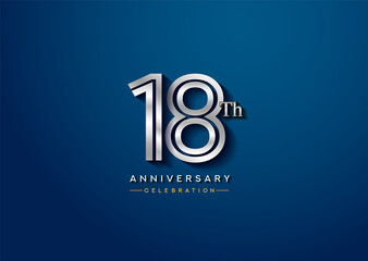 18th anniversary celebration logotype with linked number silver color isolated on blue color. vector anniversary for celebration, invitation card, and greeting card