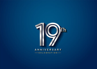 Obraz premium 19th anniversary celebration logotype with linked number silver color isolated on blue color. vector anniversary for celebration, invitation card, and greeting card