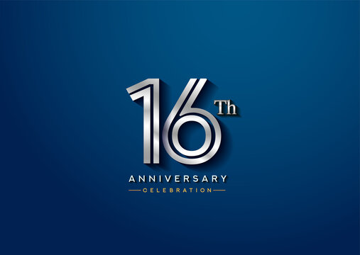 16th anniversary celebration logotype with linked number silver color isolated on blue color. vector anniversary for celebration, invitation card, and greeting card