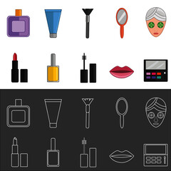 Beauty and cosmetics feminine icon set