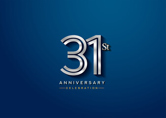 31st anniversary celebration logotype with linked number silver color isolated on blue color. vector anniversary for celebration, invitation card, and greeting card