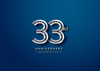 33rd anniversary celebration logotype with linked number silver color isolated on blue color. vector anniversary for celebration, invitation card, and greeting card