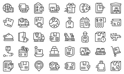 Fast shipping icons set outline vector. Car business. Cargo courier