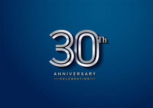 30th anniversary celebration logotype with linked number silver color isolated on blue color. vector anniversary for celebration, invitation card, and greeting card