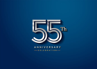 55th anniversary celebration logotype with linked number silver color isolated on blue color. vector anniversary for celebration, invitation card, and greeting card