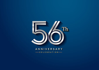 56th anniversary celebration logotype with linked number silver color isolated on blue color. vector anniversary for celebration, invitation card, and greeting card