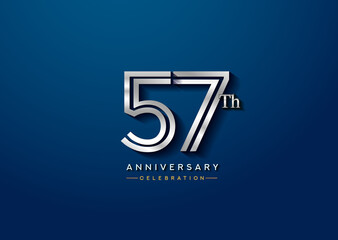 57th anniversary celebration logotype with linked number silver color isolated on blue color. vector anniversary for celebration, invitation card, and greeting card