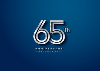 65th anniversary celebration logotype with linked number silver color isolated on blue color. vector anniversary for celebration, invitation card, and greeting card