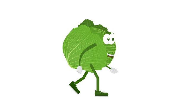 Head of cabbage. Animation of cabbage cartoon character, alpha channel. Cartoon
