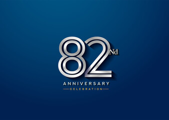 82nd anniversary celebration logotype with linked number silver color isolated on blue color. vector anniversary for celebration, invitation card, and greeting card