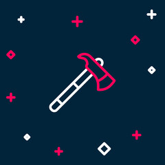 Line Firefighter axe icon isolated on blue background. Fire axe. Colorful outline concept. Vector