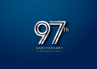 97th anniversary celebration logotype with linked number silver color isolated on blue color. vector anniversary for celebration, invitation card, and greeting card