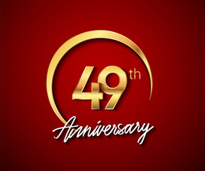 49th anniversary golden color with circle ring isolated on red background for anniversary celebration event.