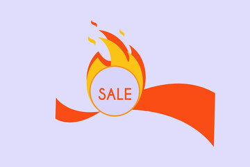 Flame label showing discounts. Sale, bargain, online shopping. Vector illustration. Flat design..
