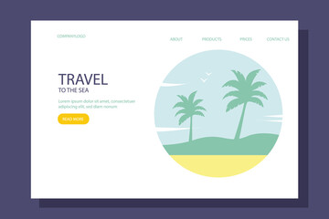 Landing page, a concept illustration for a holiday at the sea. Illustration for travel companies. illustration in flat style.