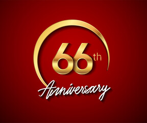 66th anniversary golden color with circle ring isolated on red background for anniversary celebration event.