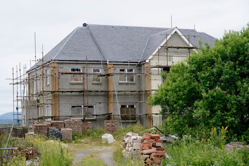 Luxury new house being built in rural countryside