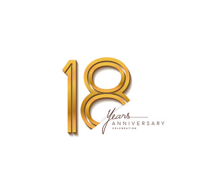18th anniversary logo golden colored with linked number isolated on white background, vector design for greeting card and invitation card.