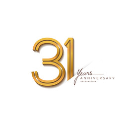 31st anniversary logo golden colored with linked number isolated on white background, vector design for greeting card and invitation card.