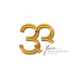 33rd anniversary logo golden colored with linked number isolated on white background, vector design for greeting card and invitation card.