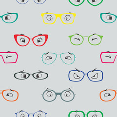 Vector colorful glasses  frames with eyes accessories stripes seamless pattern. Great for eyewear themed fabric, wallpaper, packaging.


