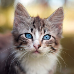 cute kitten, little cat with blue eyes