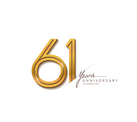 61st anniversary logo golden colored with linked number isolated on white background, vector design for greeting card and invitation card.