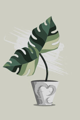 plant in a pot flat illustration green leaf,isolated white background.