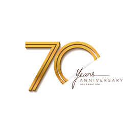 70th anniversary logo golden colored with linked number isolated on white background, vector design for greeting card and invitation card.
