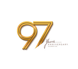 97th anniversary logo golden colored with linked number isolated on white background, vector design for greeting card and invitation card.