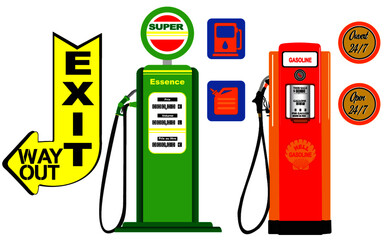 Pompe à essence vintage station service panneaux icone gasoline
