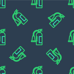 Line Fire extinguisher icon isolated seamless pattern on blue background. Vector
