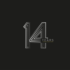 14th years anniversary celebration logotype with linked number black and white. Simple and modern design, vector design for anniversary celebration.