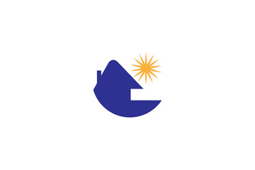 sun and house silhouette. creative logo design for travel, hotel and resort.