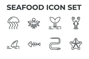 seafood set icon, seafood office set sign icon, vector illustration