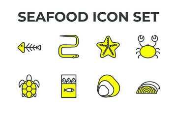 seafood set icon, seafood office set sign icon, vector illustration