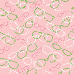 Colorful glasses frame seamless pattern background. Great for eyewear themed fabric, wallpaper, packaging.

