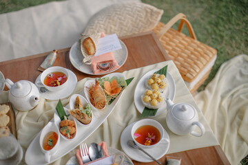 Picnic outdoors in the garden