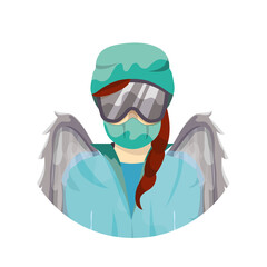 A doctor with angel wings. Guardian angel. Saving someone's life. Dangerous work. Vector illustration for icons, websites and prints. A doctor in uniform. Coronovirus. Stay at home. The vaccine.