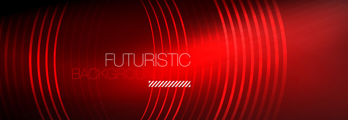 Dark abstract background with glowing neon circles. Trendy layout template for business or technology presentation, internet poster or web brochure cover, wallpaper