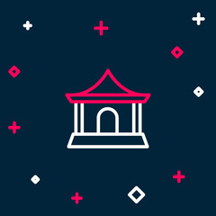 Line Traditional chinese house icon isolated on blue background. Colorful outline concept. Vector