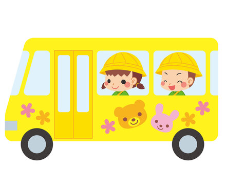 幼稚園バスに乗っている可愛い幼稚園児の男の子と女の子のイラスト 白背景 Stock Vektorgrafik Adobe Stock