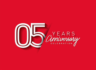 5th Years Anniversary celebration logo, flat design isolated on red background.