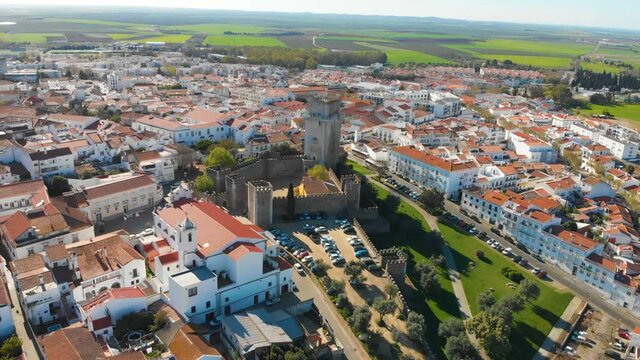 4k Aerial drone view of Beja town, medieval small town of Portugal
