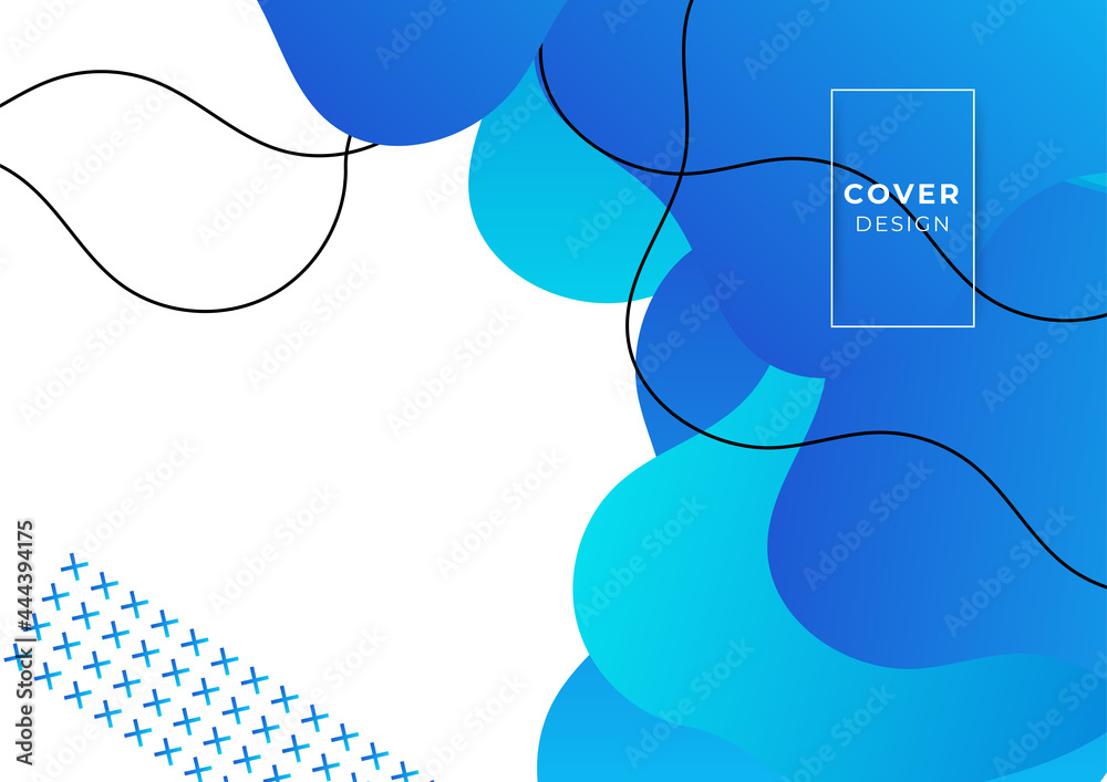 Poster Abstract template blue geometric diagonal presentation background with wave, curve, and line. Memphis style.