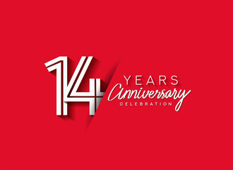 14th Years Anniversary celebration logo, flat design isolated on red background.