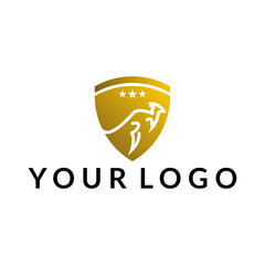 Kangaroo symbol with shield for security logo design