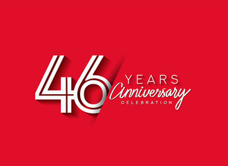 46th Years Anniversary celebration logo, flat design isolated on red background.