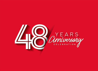 Obraz premium 48th Years Anniversary celebration logo, flat design isolated on red background.